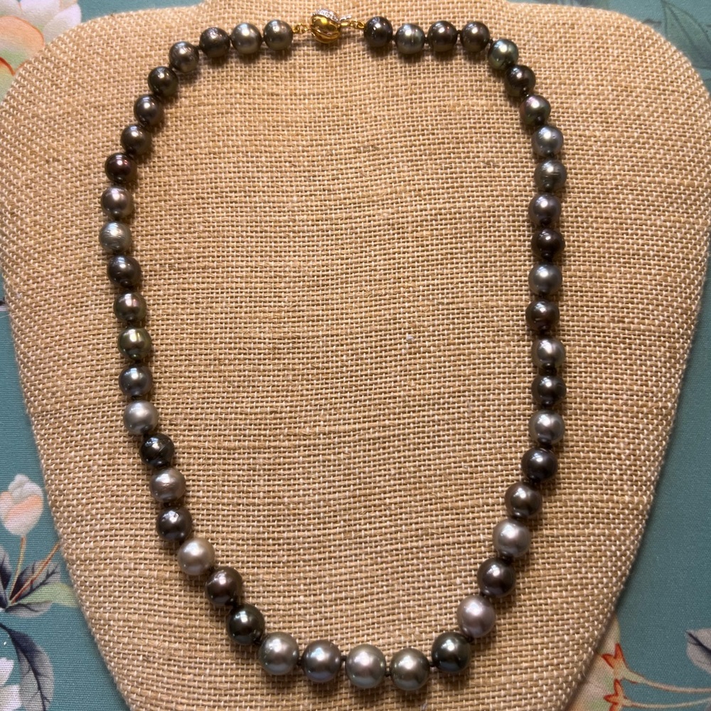 Akoya Pearl Necklace 9 - 8.5 MM Black Blue Silver